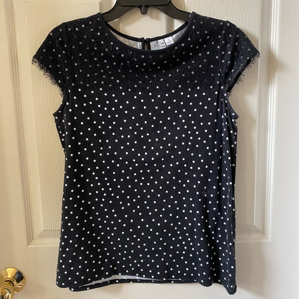 Elle Black shirt with black lace and white polka dots